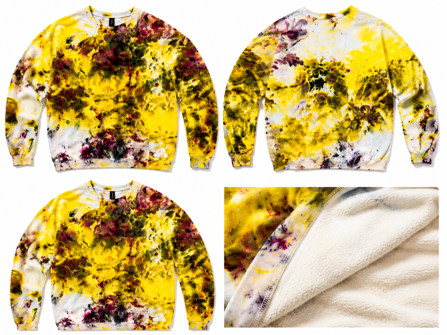 XL X-Large Yellow Purple Green Drift & Dye Handmade Ice-Dye Tie-Dye Pullover Oversized Long-Sleeve Sweater Sweatshirt