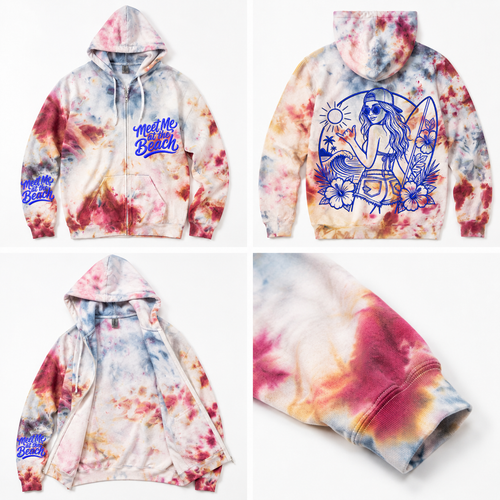 S USA Red White Blue Drift & Dye Handmade Ice-Dye Tie-Dye Full Zip Zipper Hoodie Long-Sleeve Jacket 4th of July Holiday